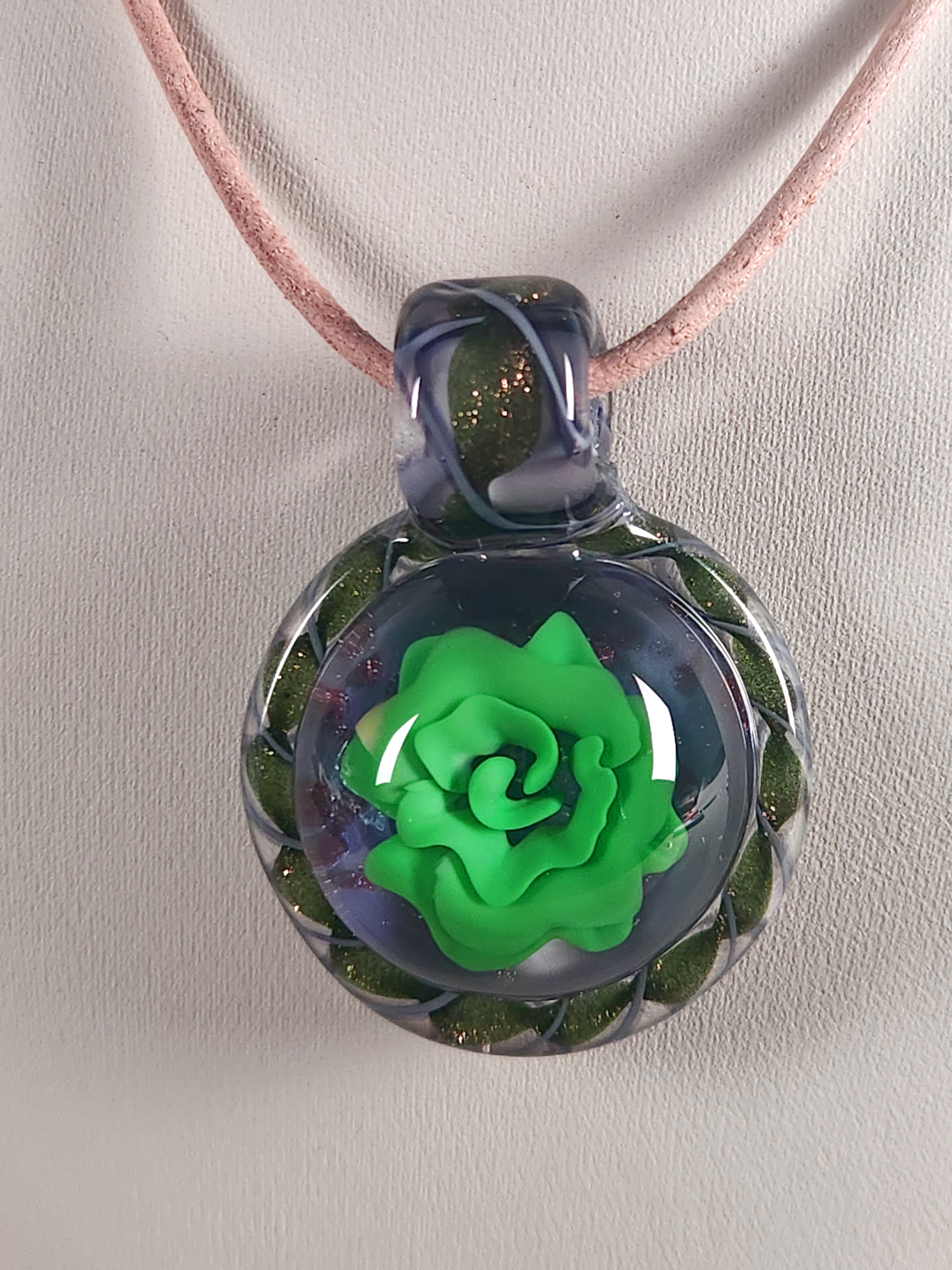 Brilliant green rose pendant